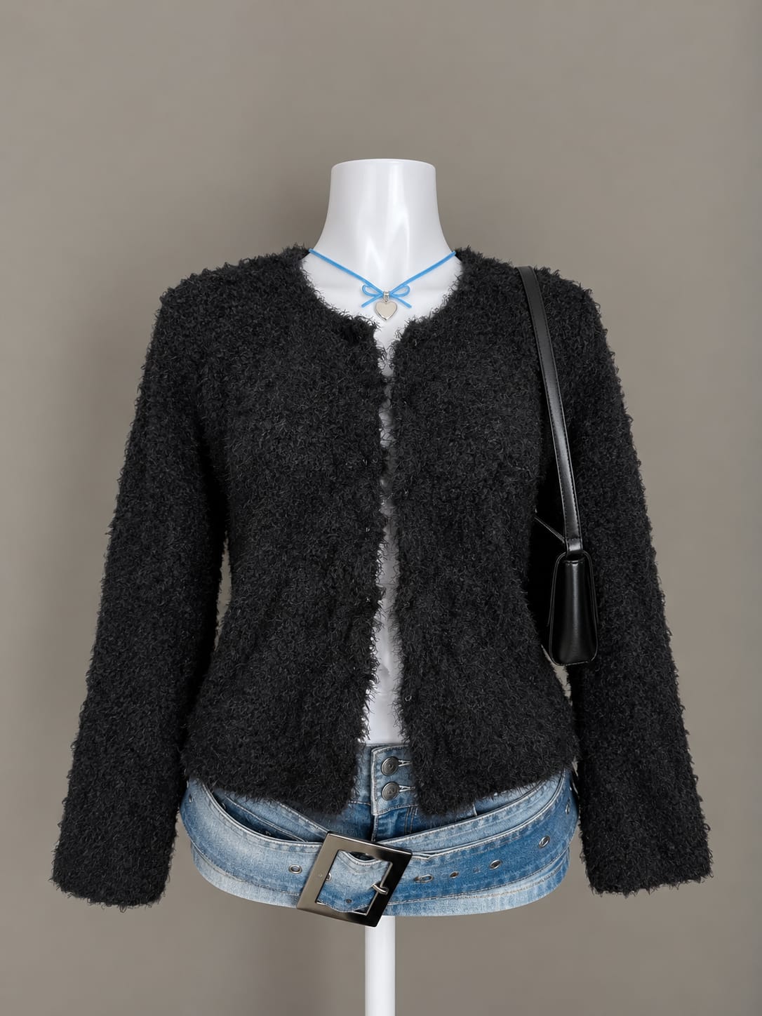 Black Fuzzy Open Cardigan