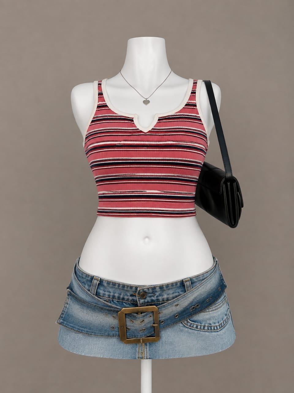 Red Striped Crop Top