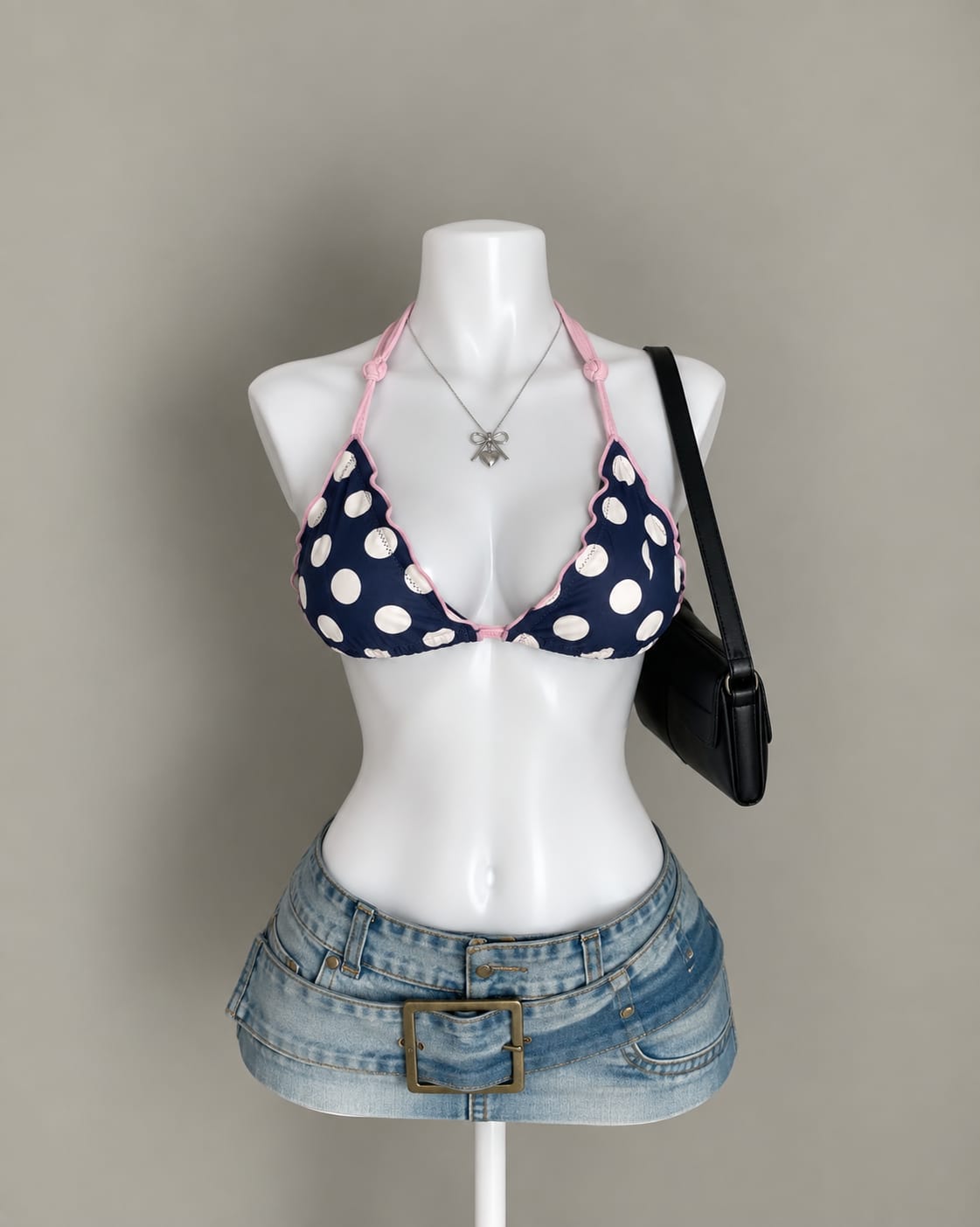 Navy Polka Dot Bikini Top