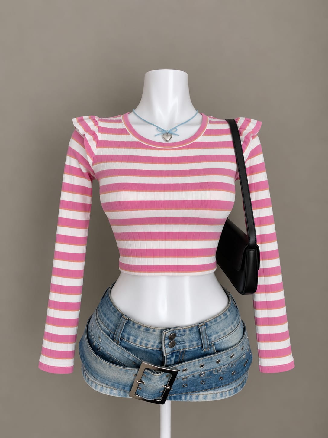Pink and White Crop Top