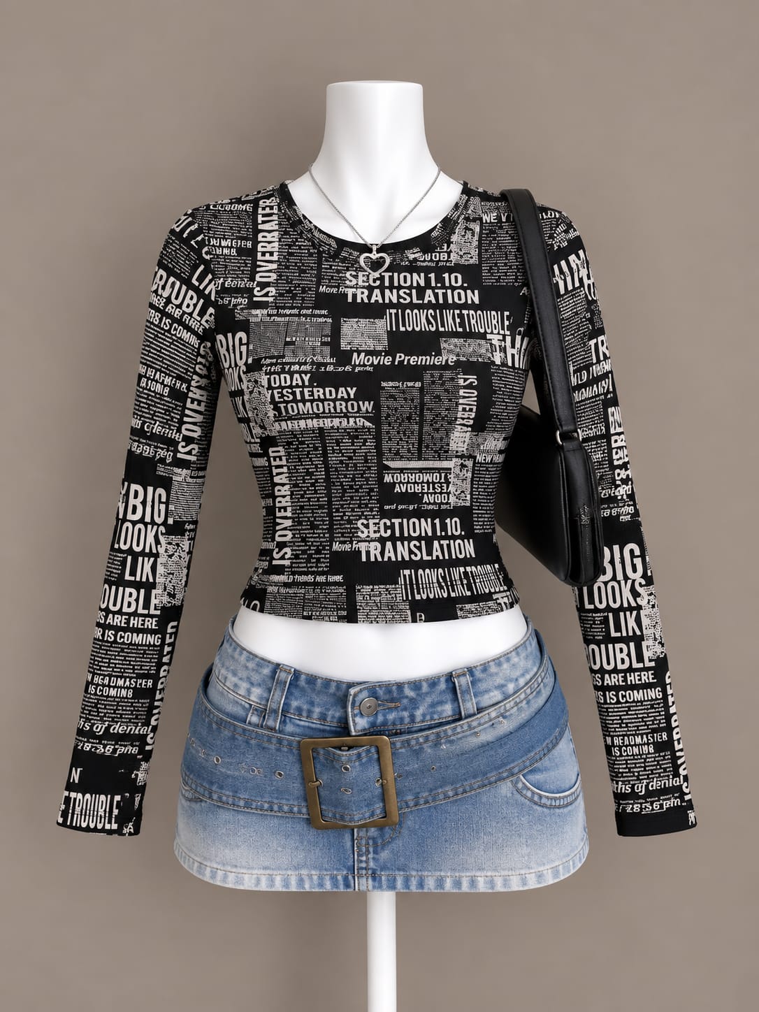 Black Newspaper Print Crop Top