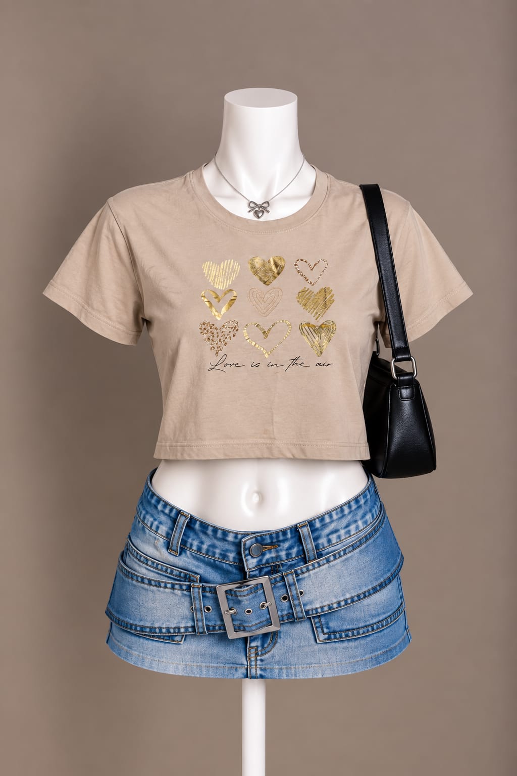 Beige Graphic Crop Top