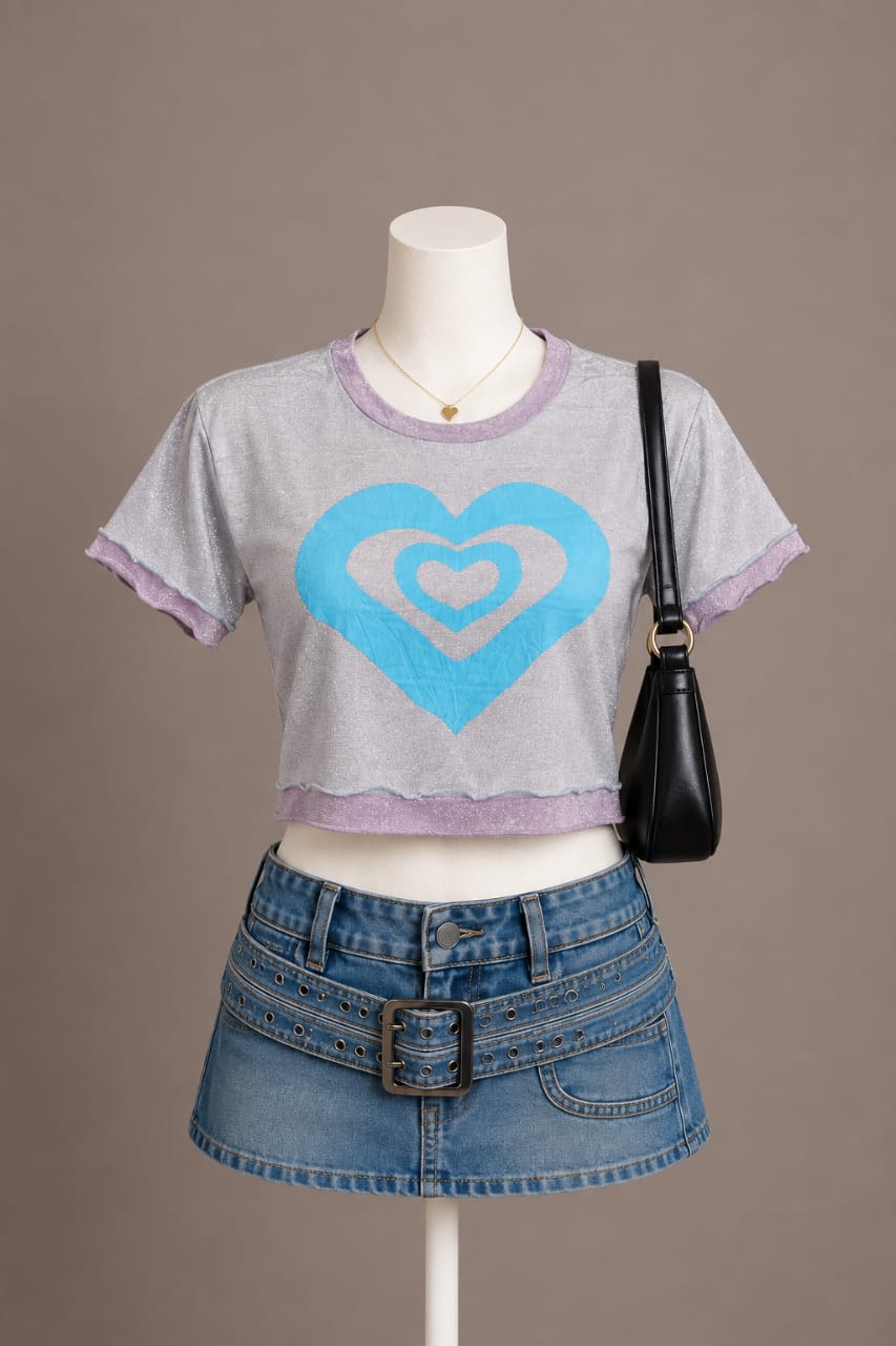 Silver Heart Crop Top