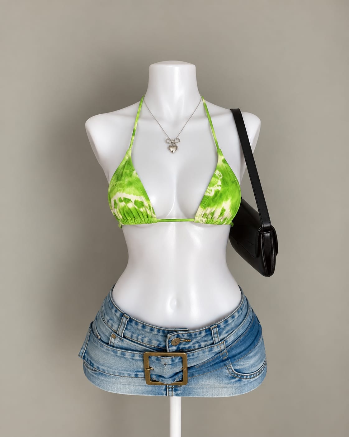 Green White Bikini Top