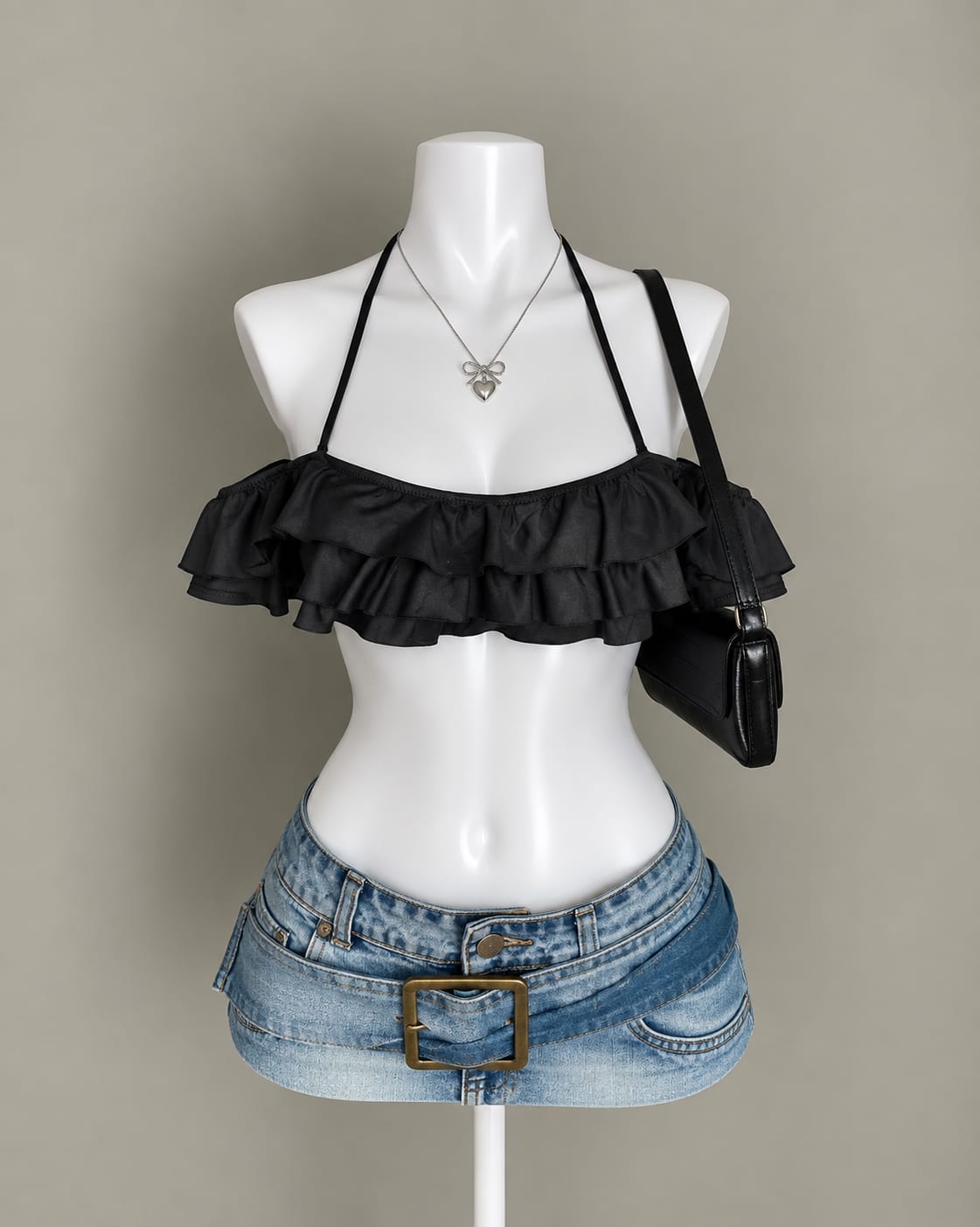 Black Ruffle Bikini Top