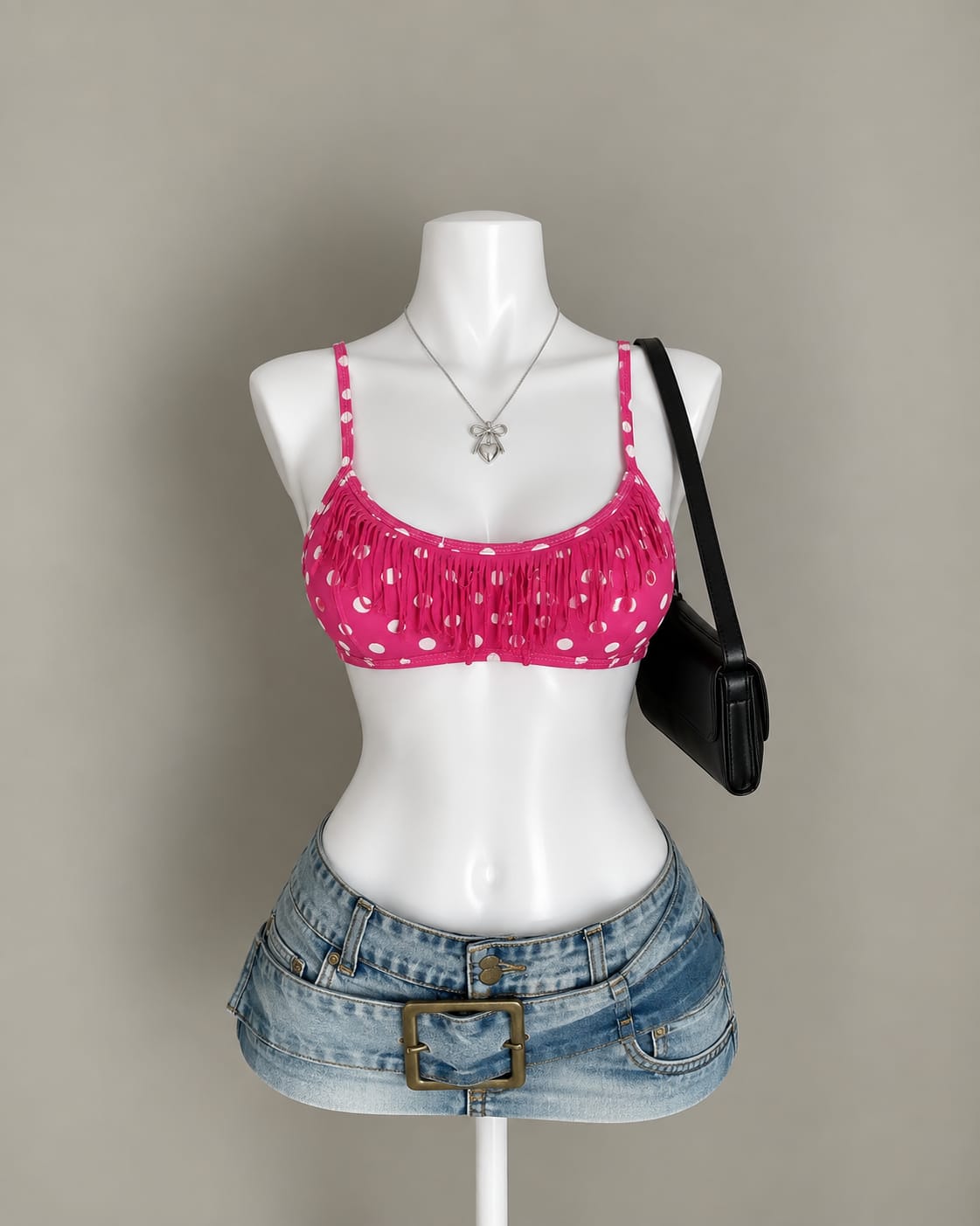 Pink Polka Dot Bikini Top