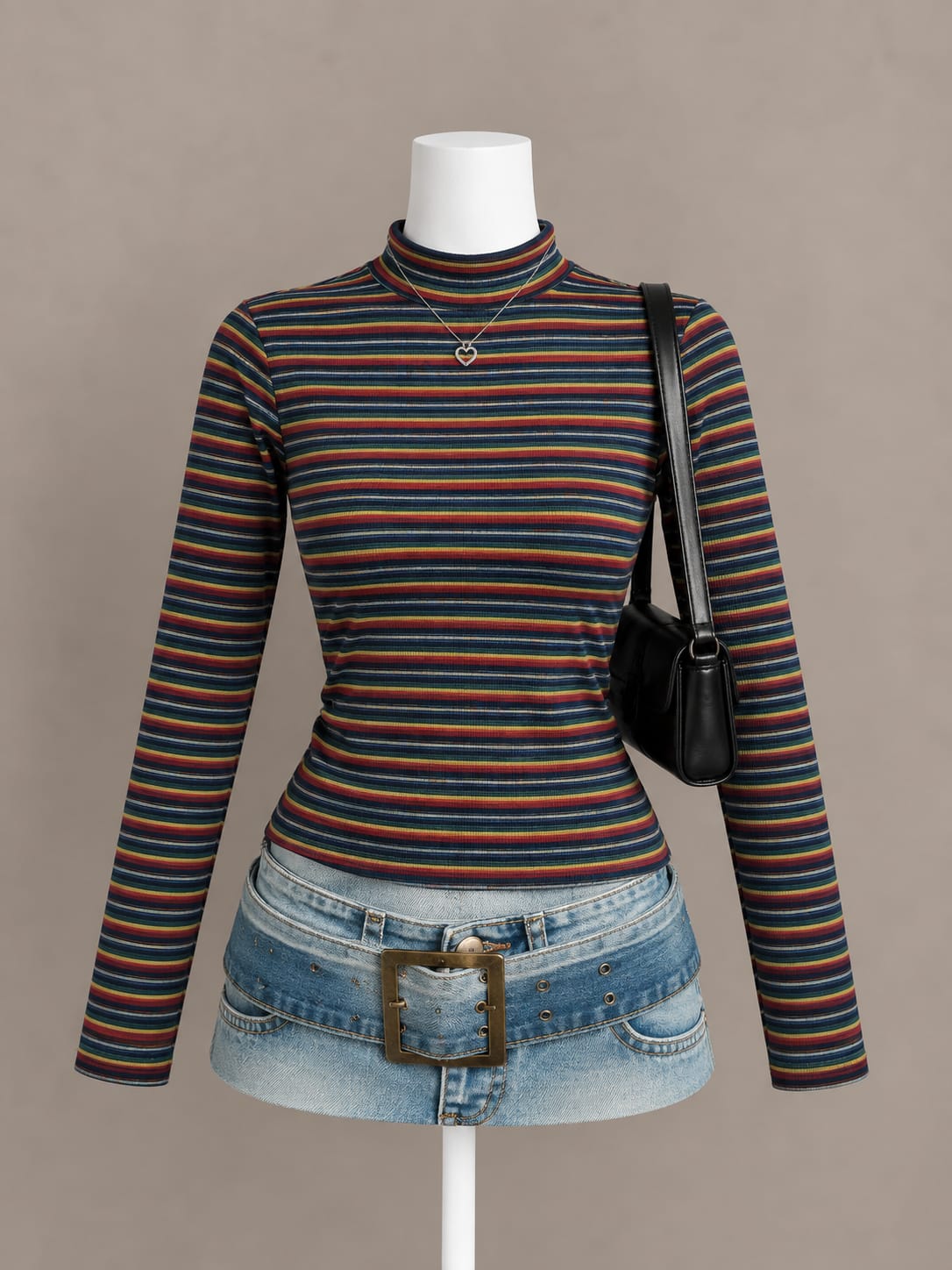 Multicolor Striped Turtleneck Top
