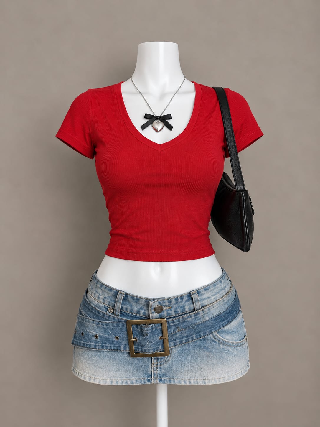 Red V-Neck Crop Top