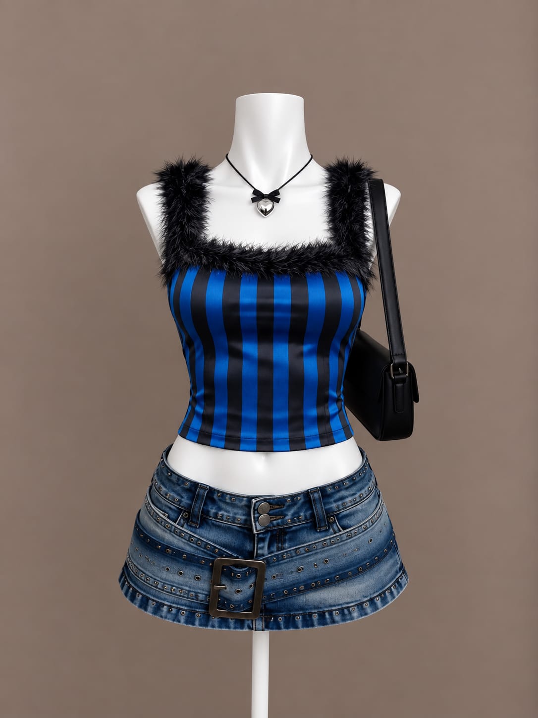 Blue and Black Crop Top