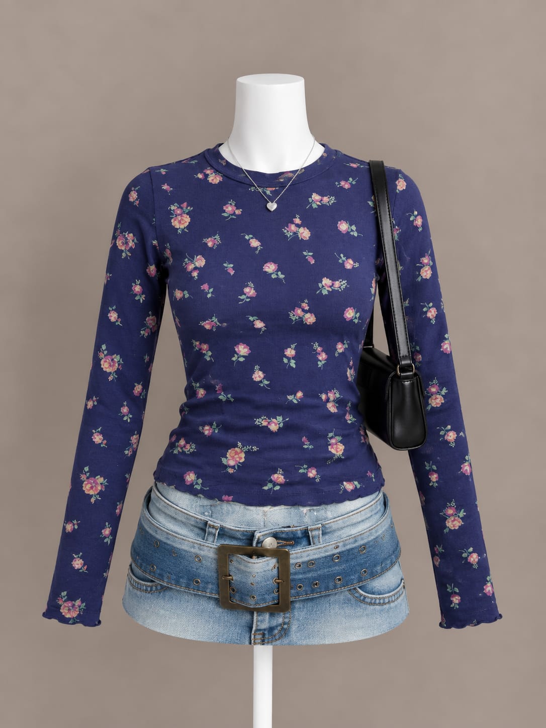 Navy Blue Floral Top