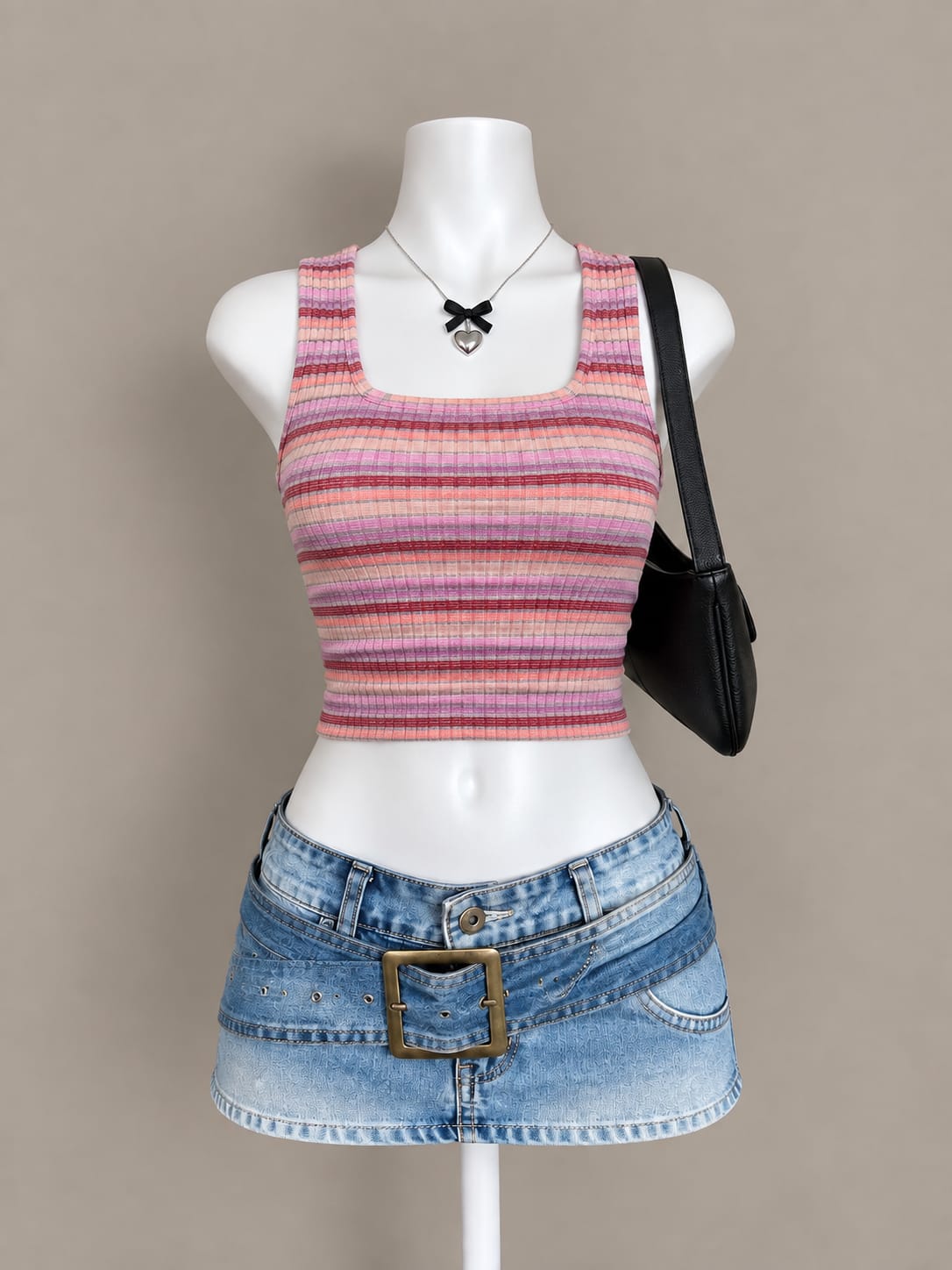 Pink Striped Crop Top