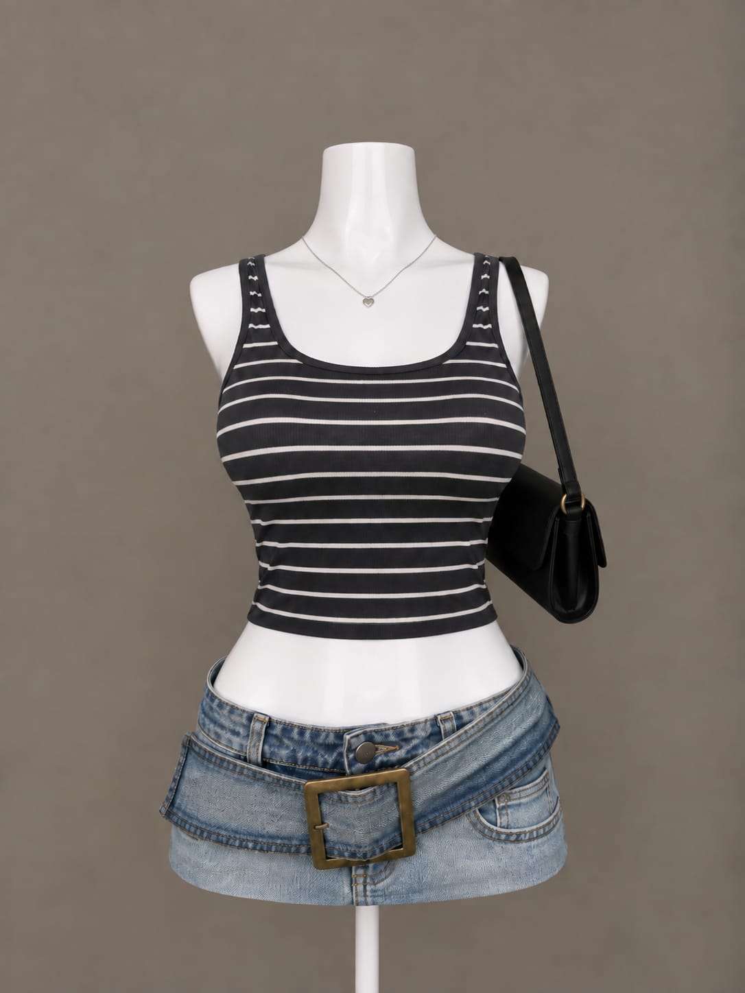 Black Striped Crop Tank Top