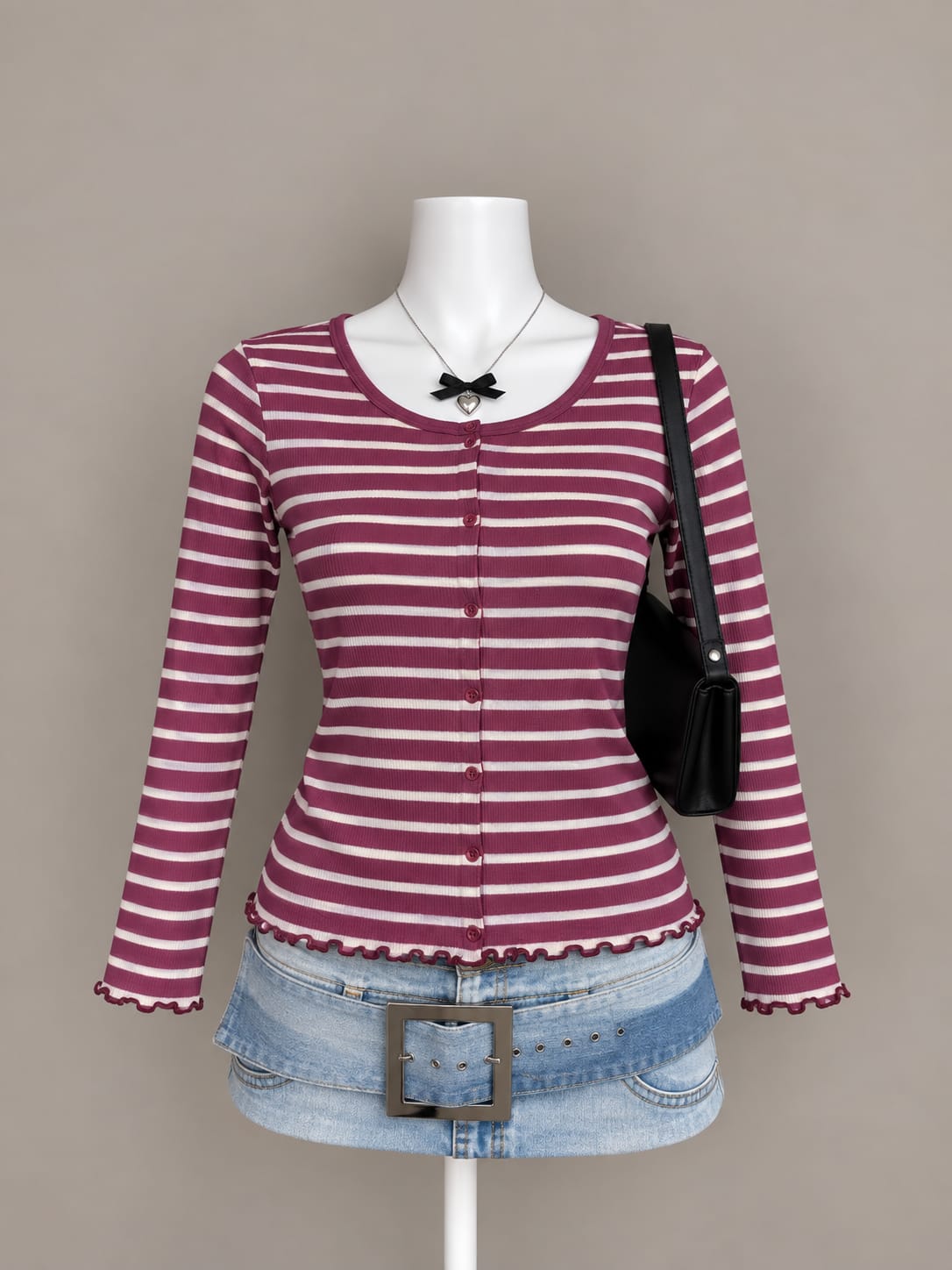 Burgundy Striped Cardigan