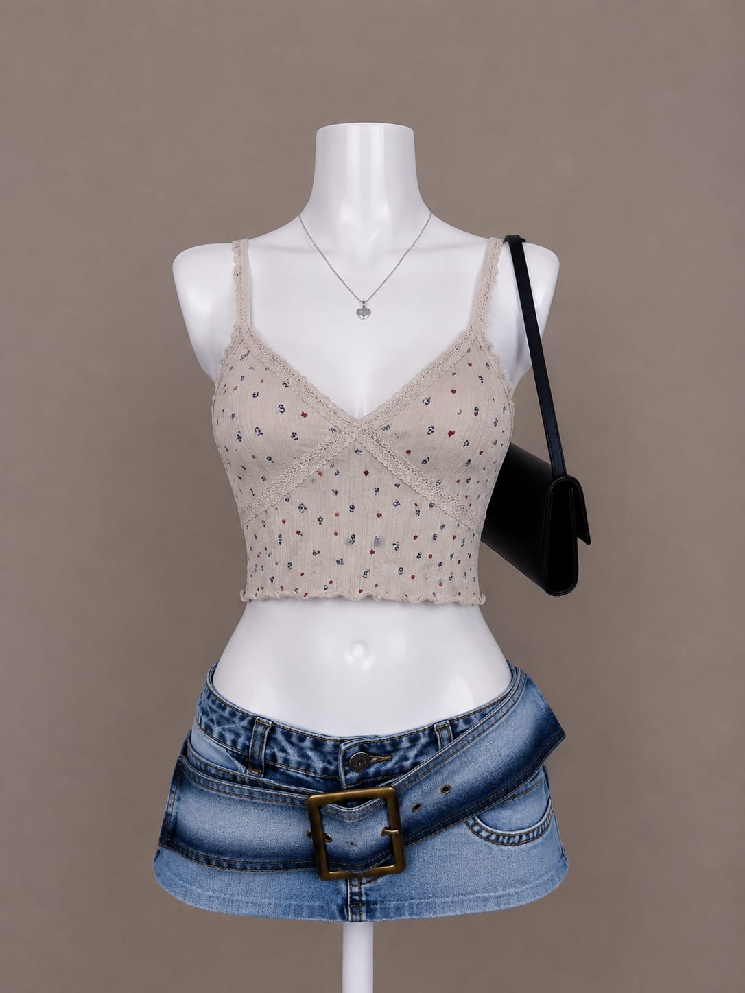 Beige Printed Cami Top