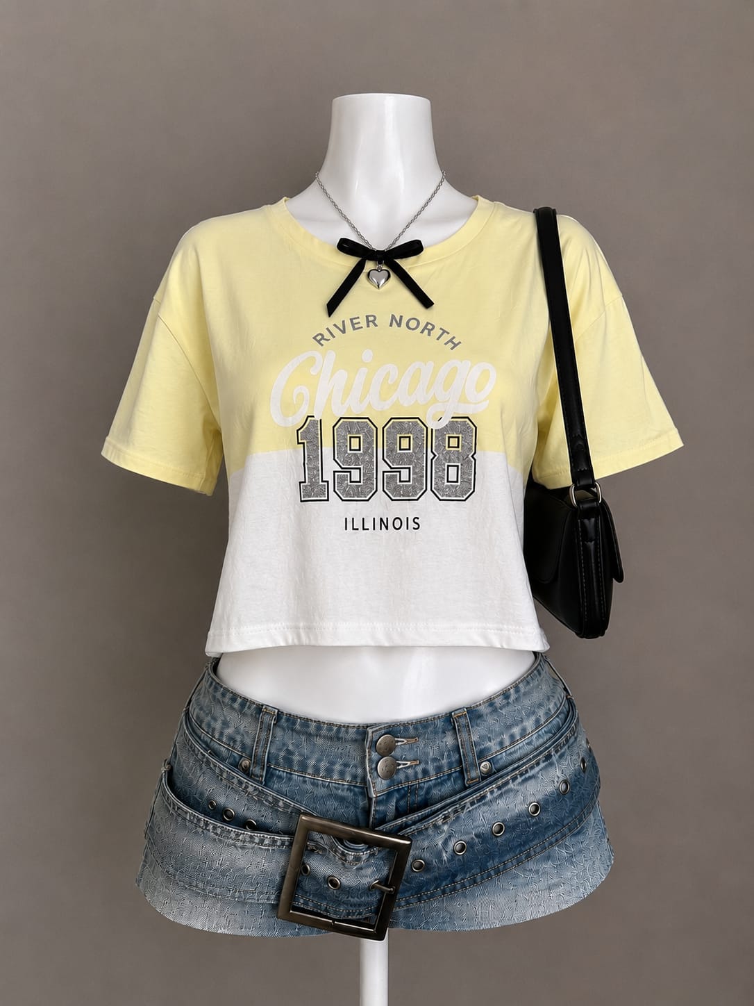 Women’s Yellow & White "Chicago 1998" Graphic Crop Top
