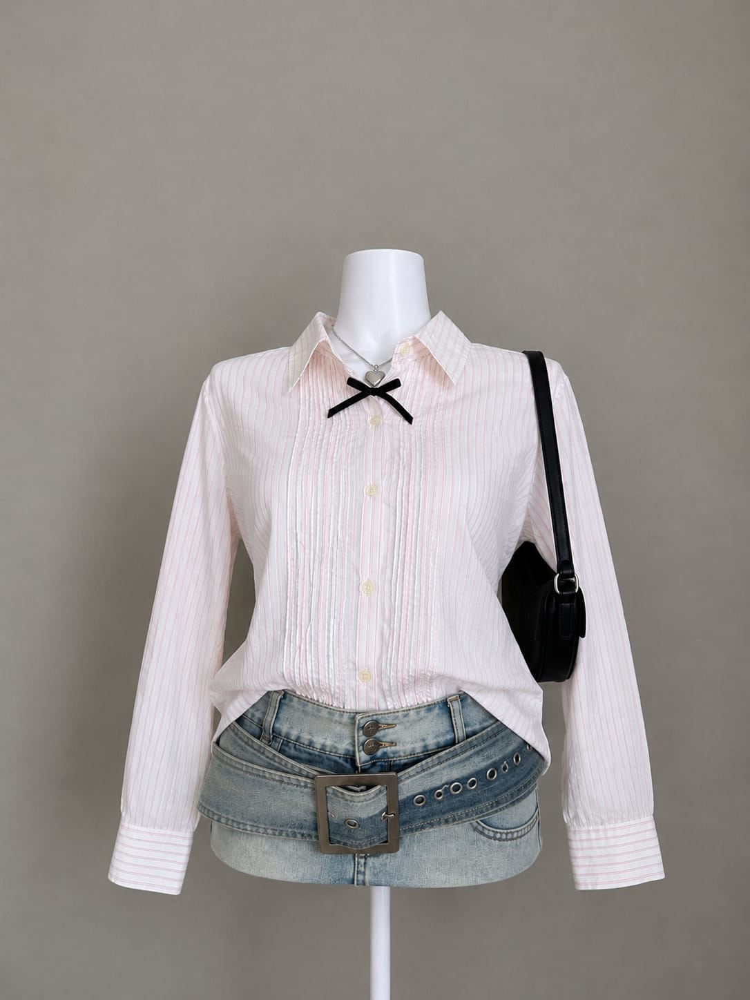 Women’s Soft Pink Striped Pintuck Button-Down Shirt