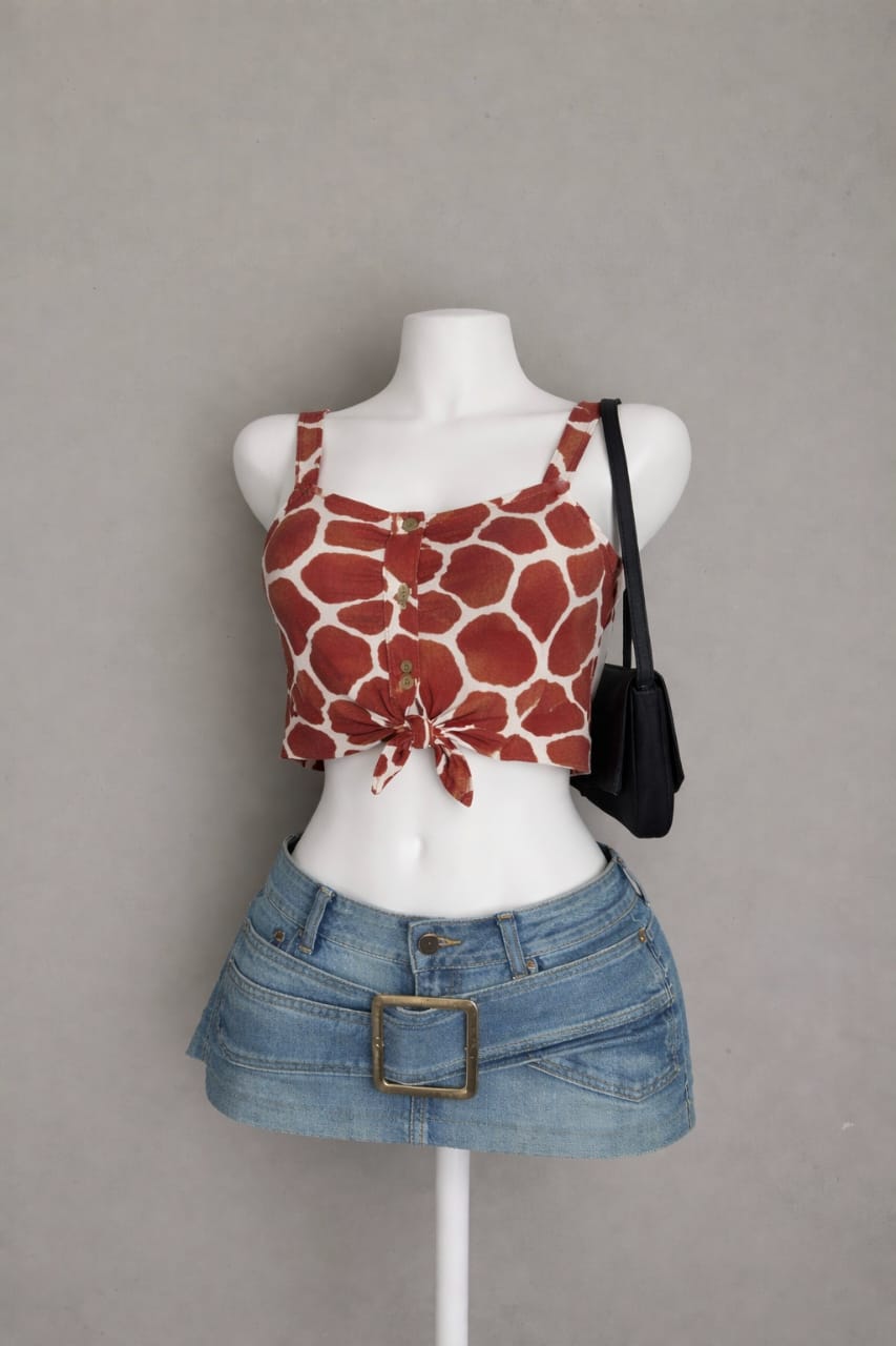 Women’s Giraffe Print Tie-Front Crop Top