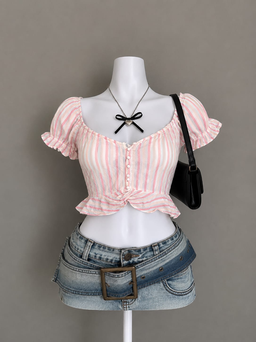Women’s Striped Ruffled-Sleeve Crop Top