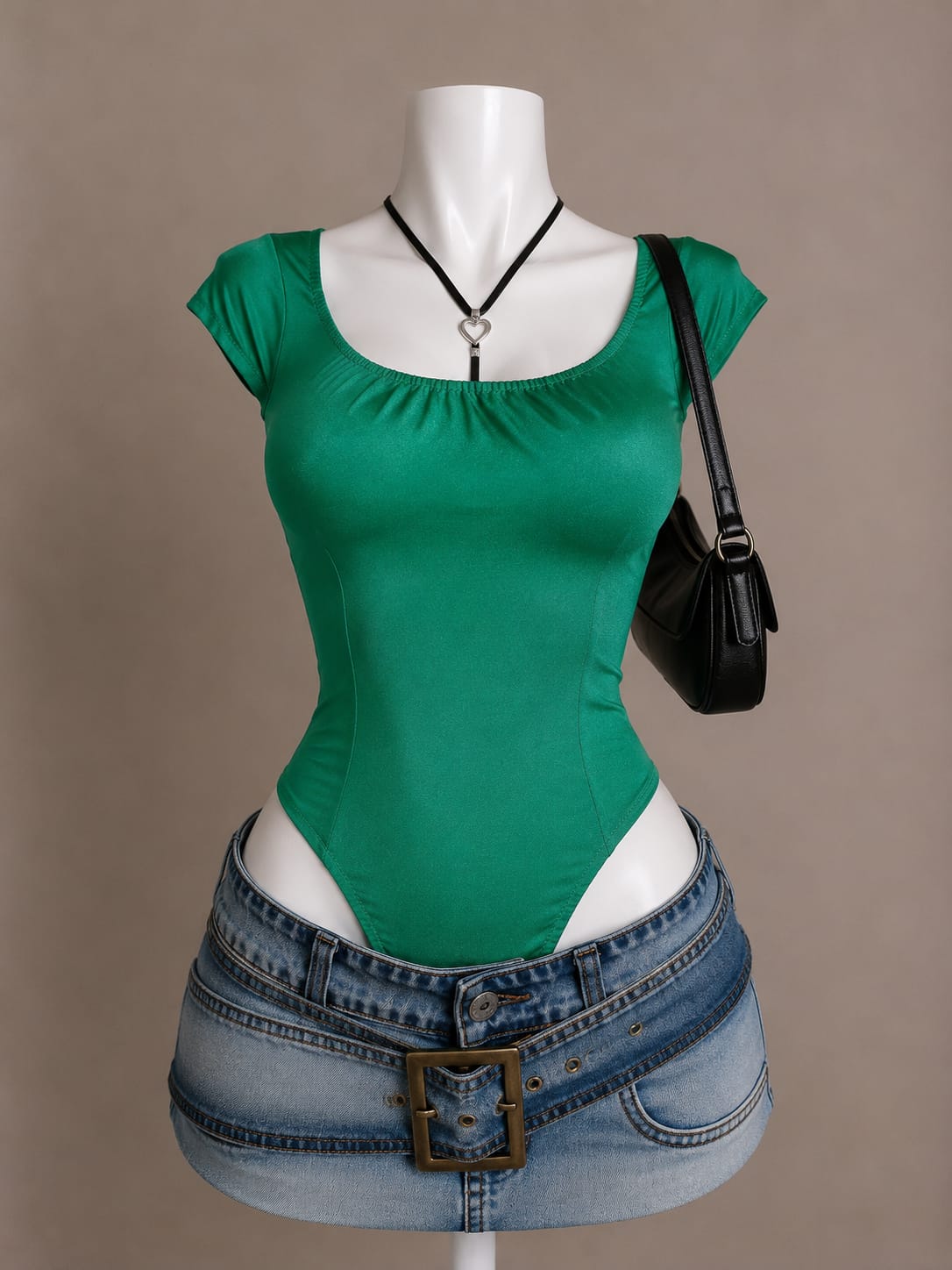 Green Square Neck Bodysuit