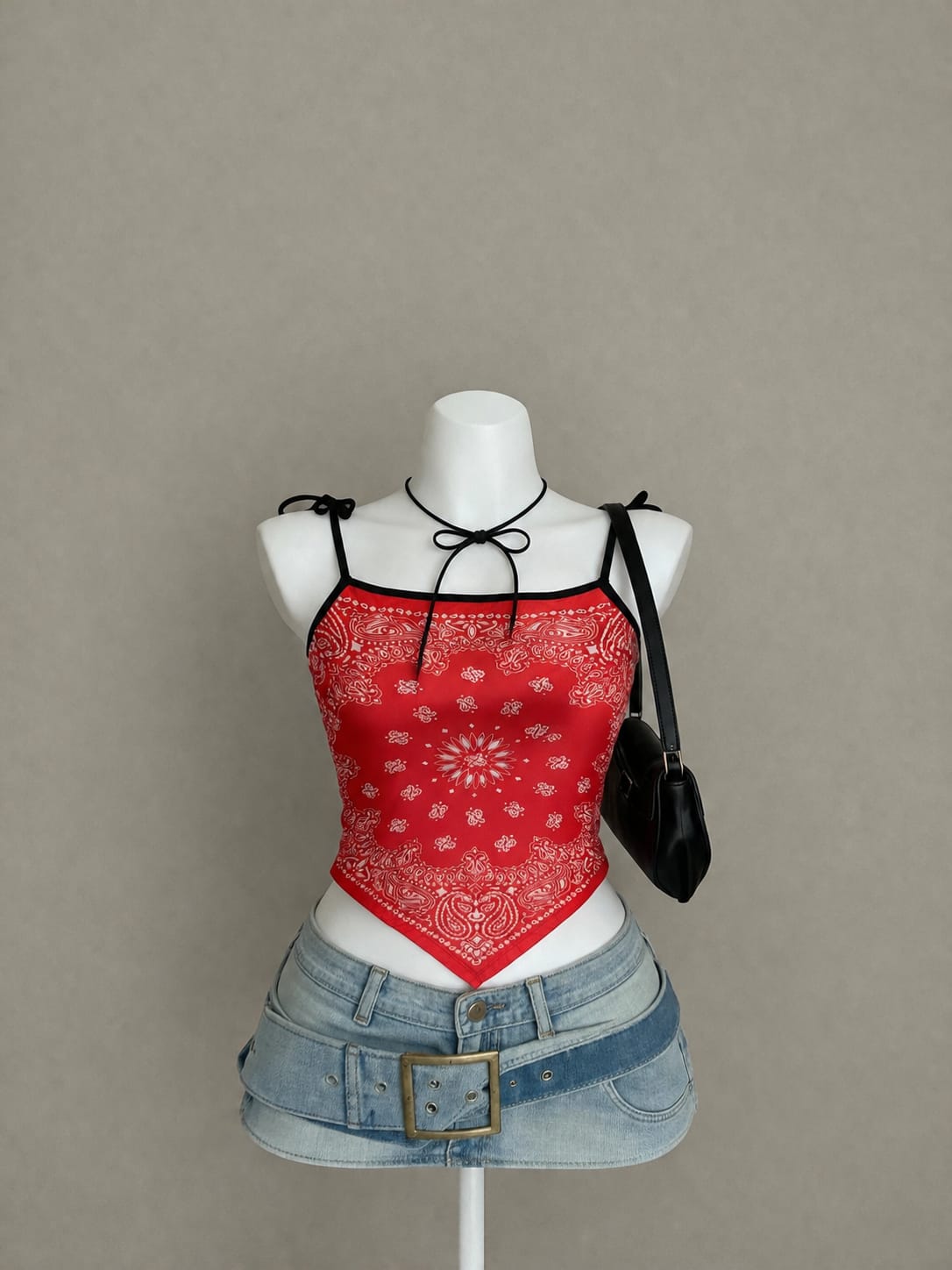 Red Bandana Print Tie-Neck Crop Top
