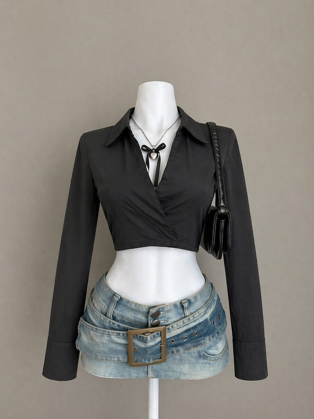 Blue Check Crop Shirt