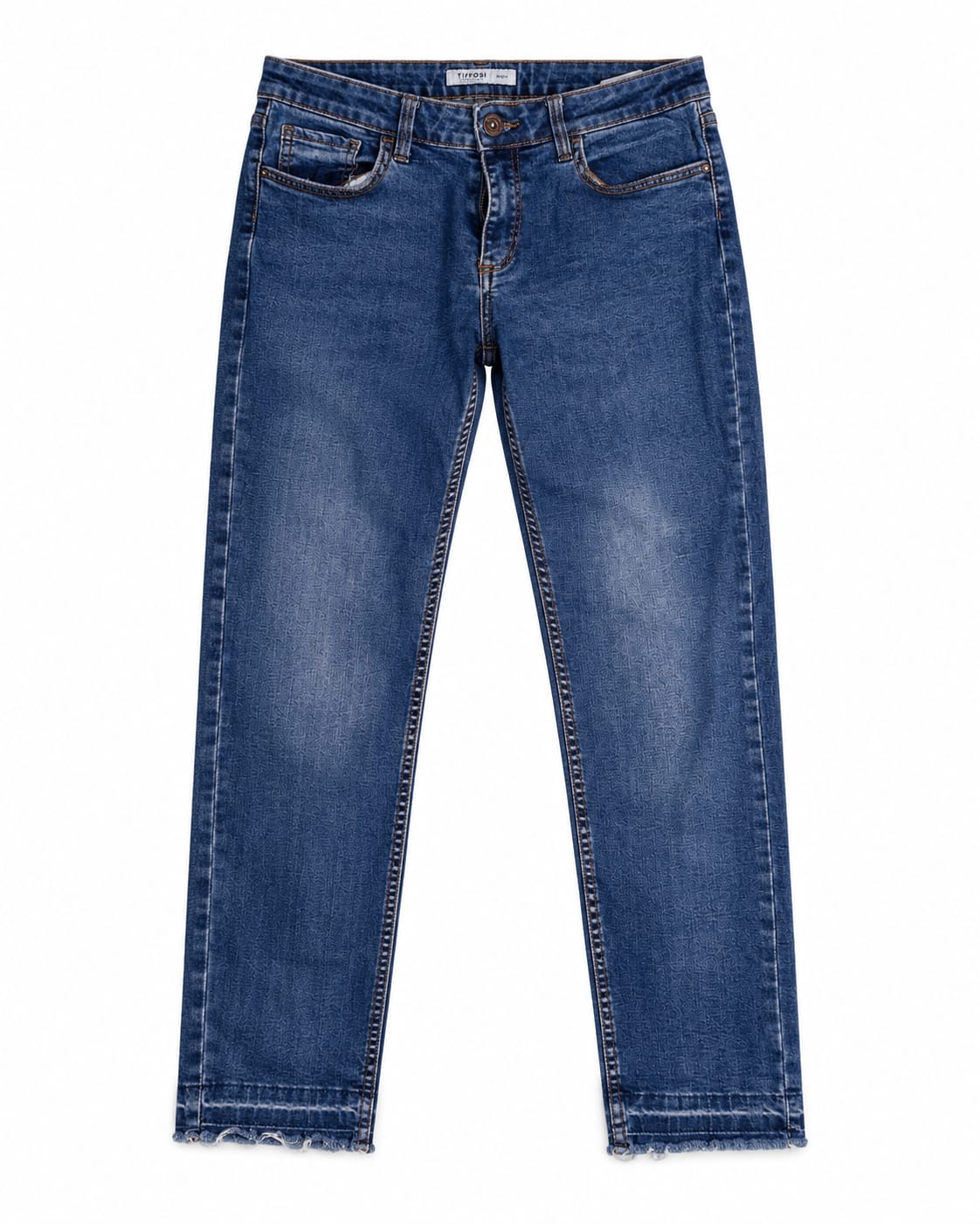 Mid Blue Slim-Fit Raw Hem Jeans