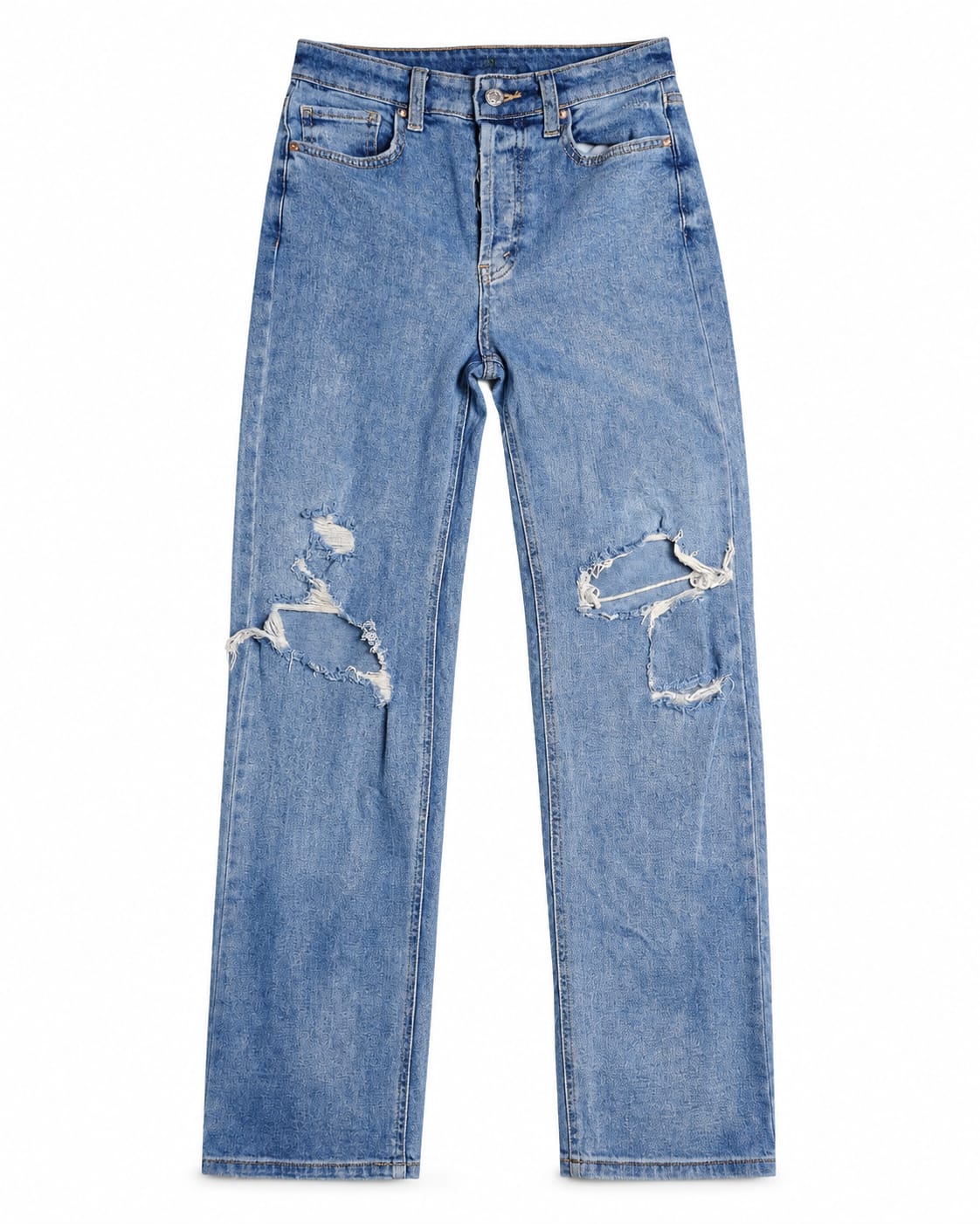 Light Blue Wash High-Rise Distressed Straight-Leg Jeans