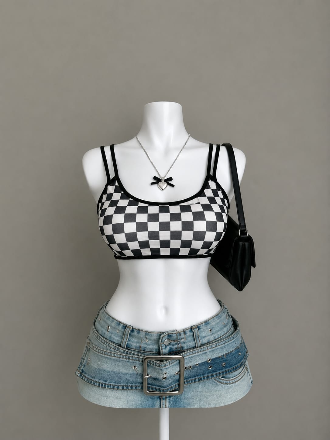 Black & White Checkered Crop Top - Front View