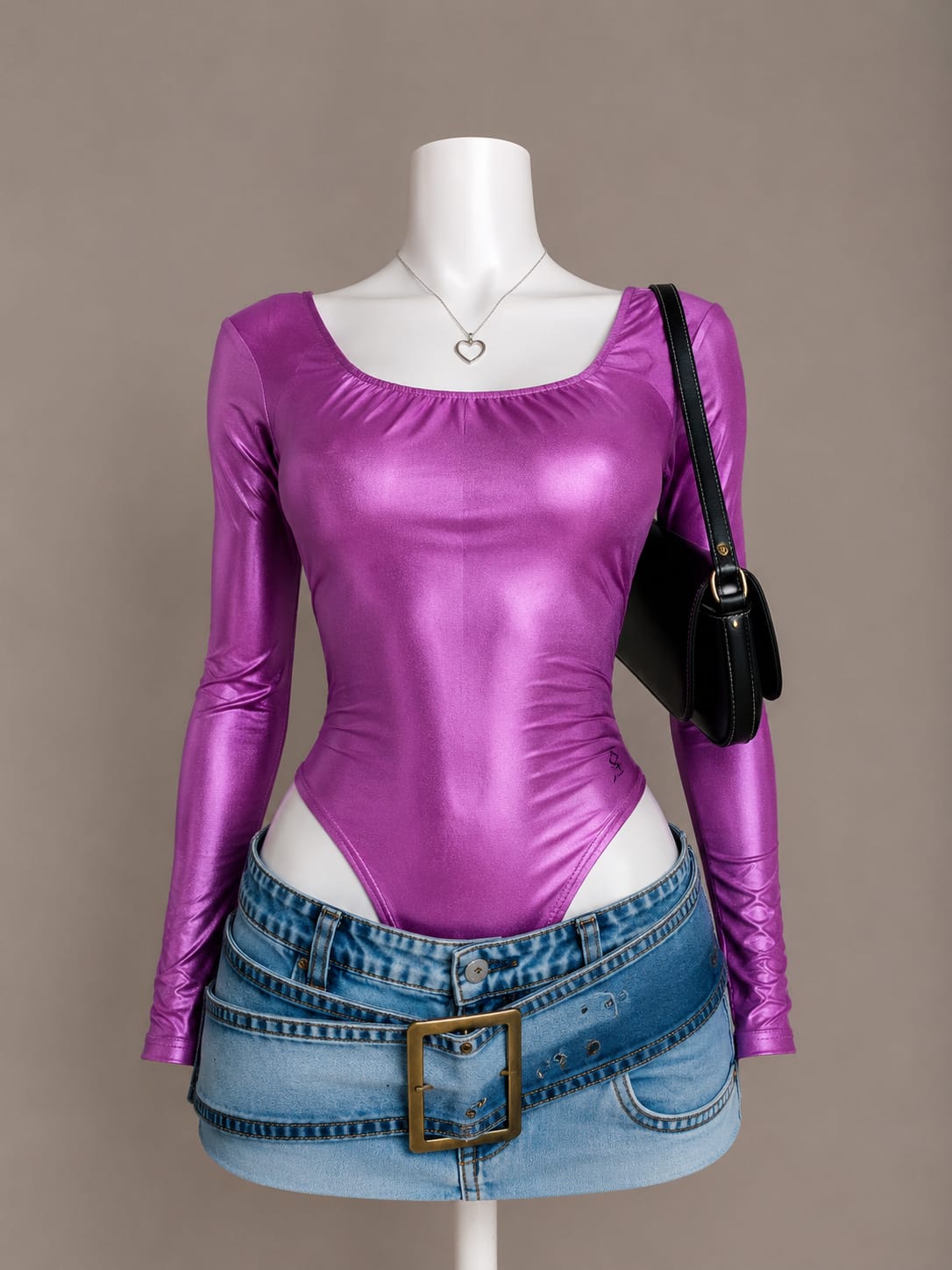 Purple Metallic Long Sleeve Bodysuit