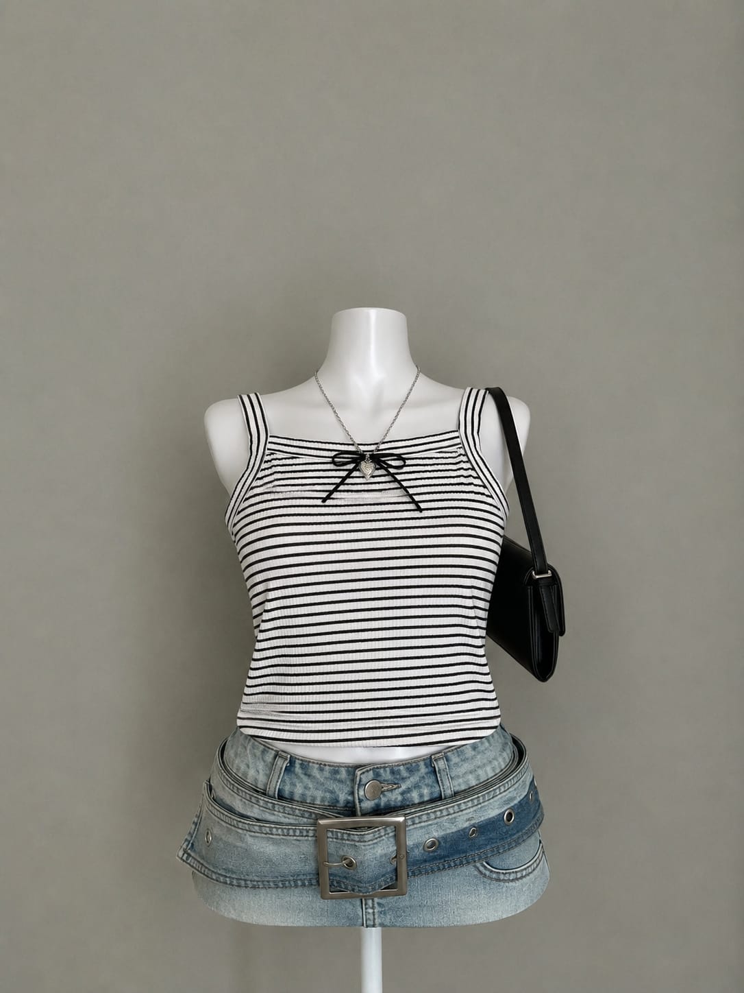 White & Black Striped Ribbed Square Neck Sleeveless Crop Top