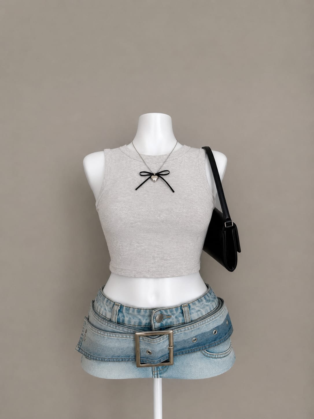Oatmeal Grey Ribbed Crew Neck Sleeveless Crop Top