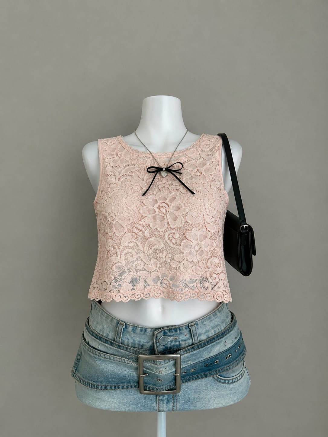 Blush Pink Floral Lace Scallop Hem Crop Top