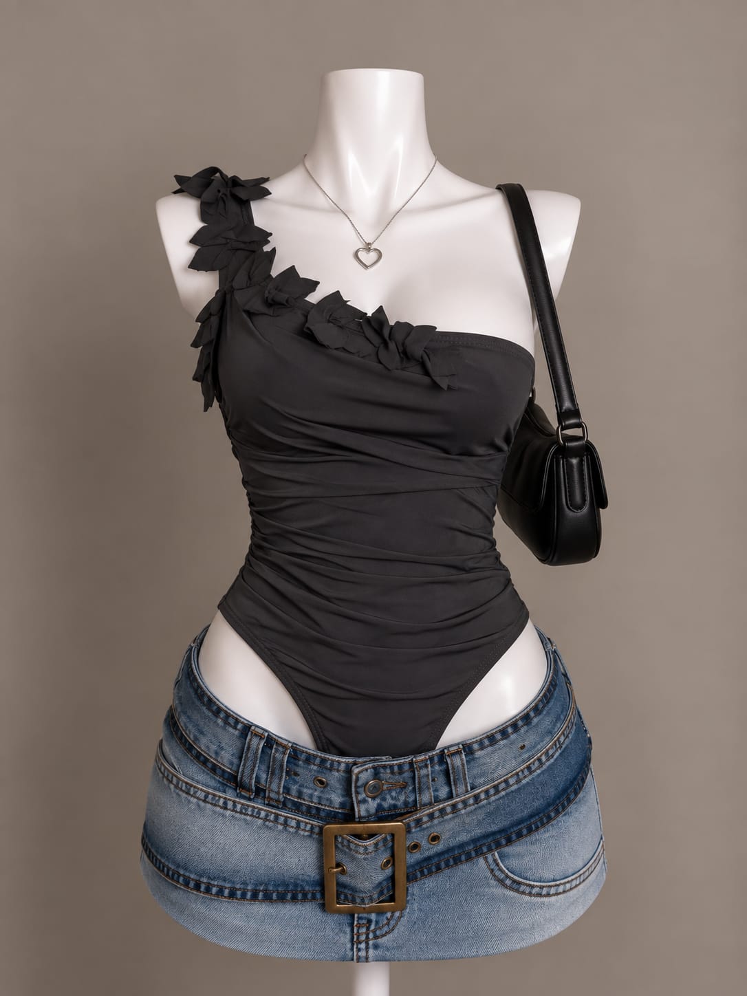 Black One Shoulder Bodysuit - X1-71