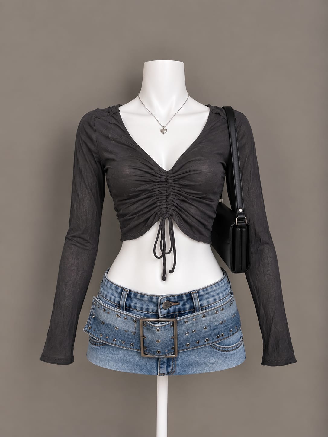 Black Ruched Crop Top