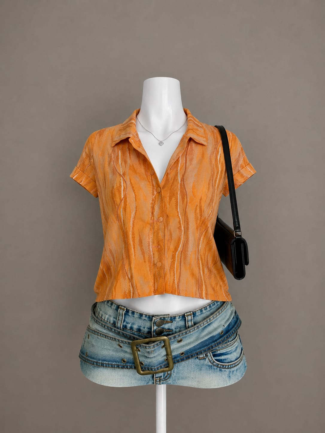 Orange Abstract-Stripe Short-Sleeve Shirt
