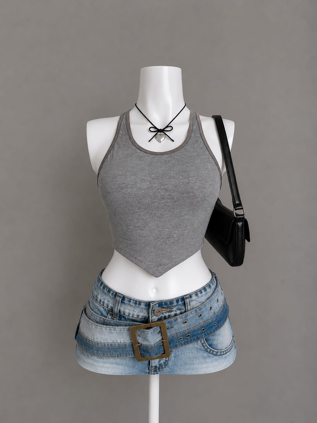 Gray Pointed-Hem Racerback Tank Top
