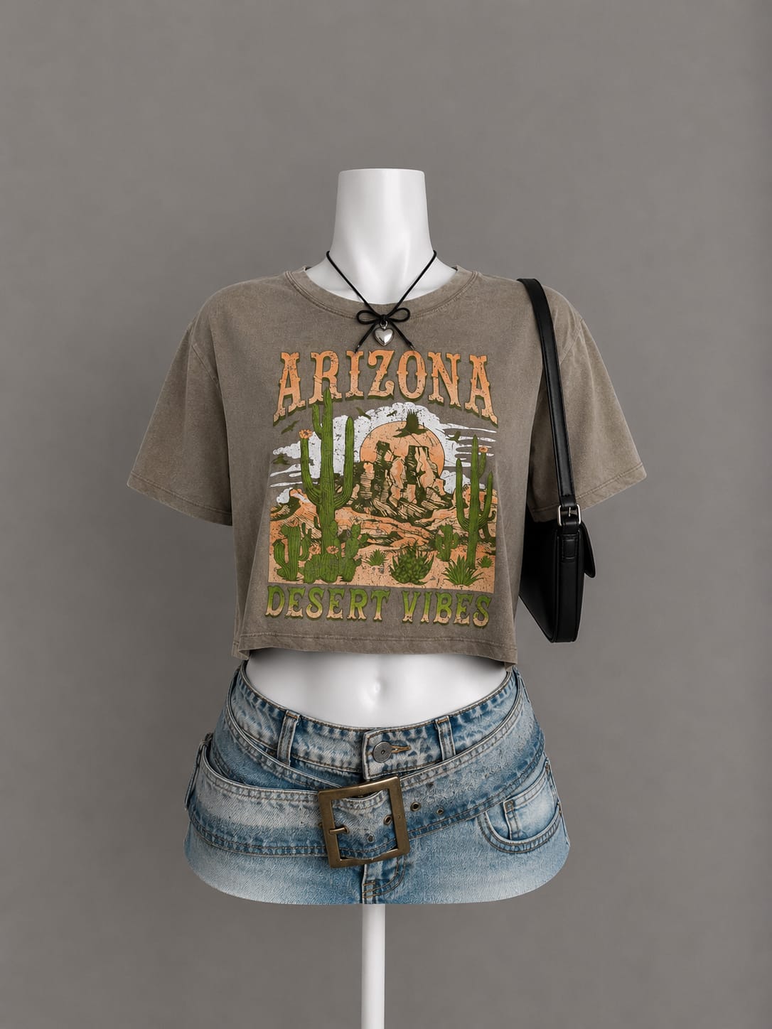 Brown Arizona Graphic Crop T-Shirt
