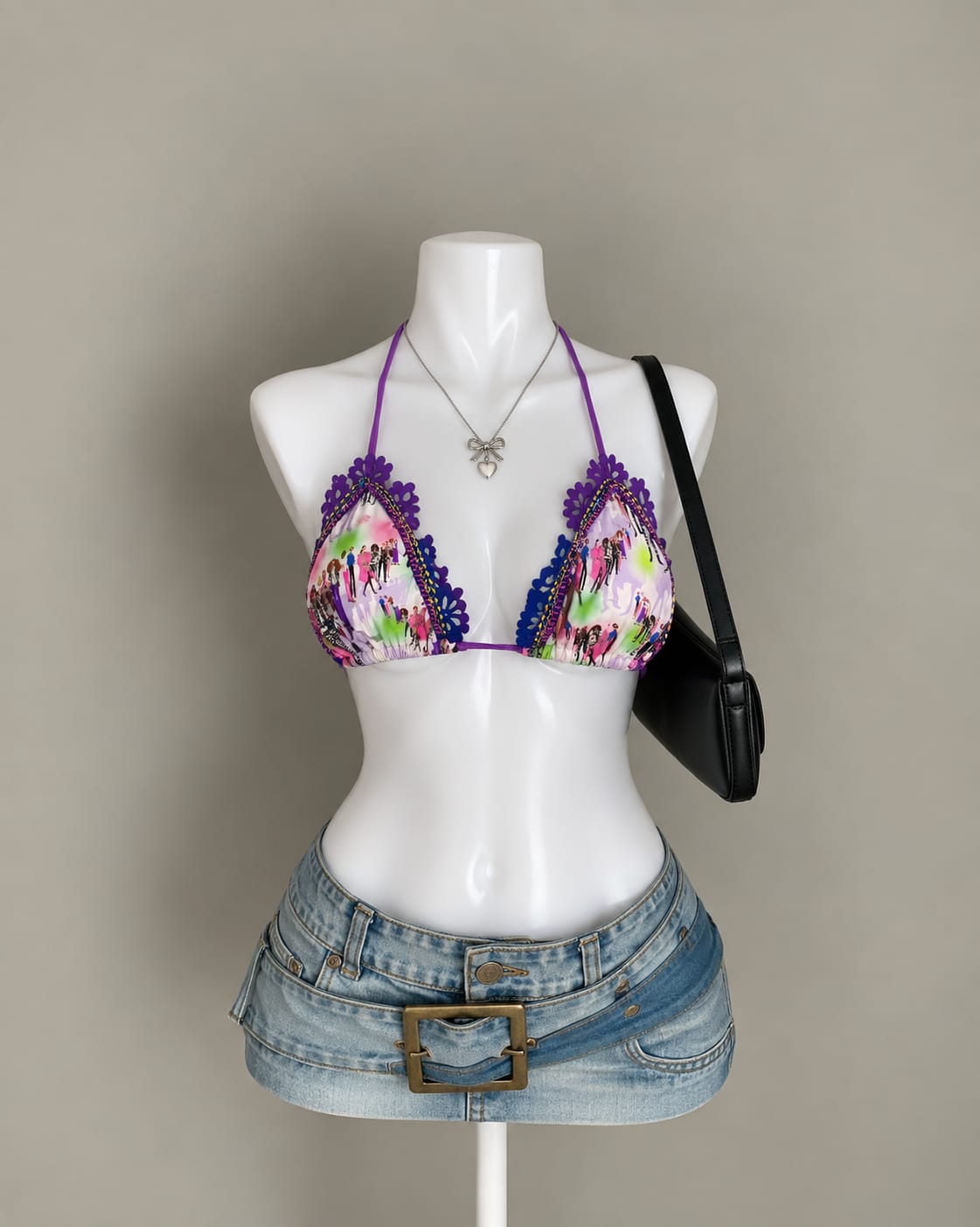 Purple Printed Bikini Top
