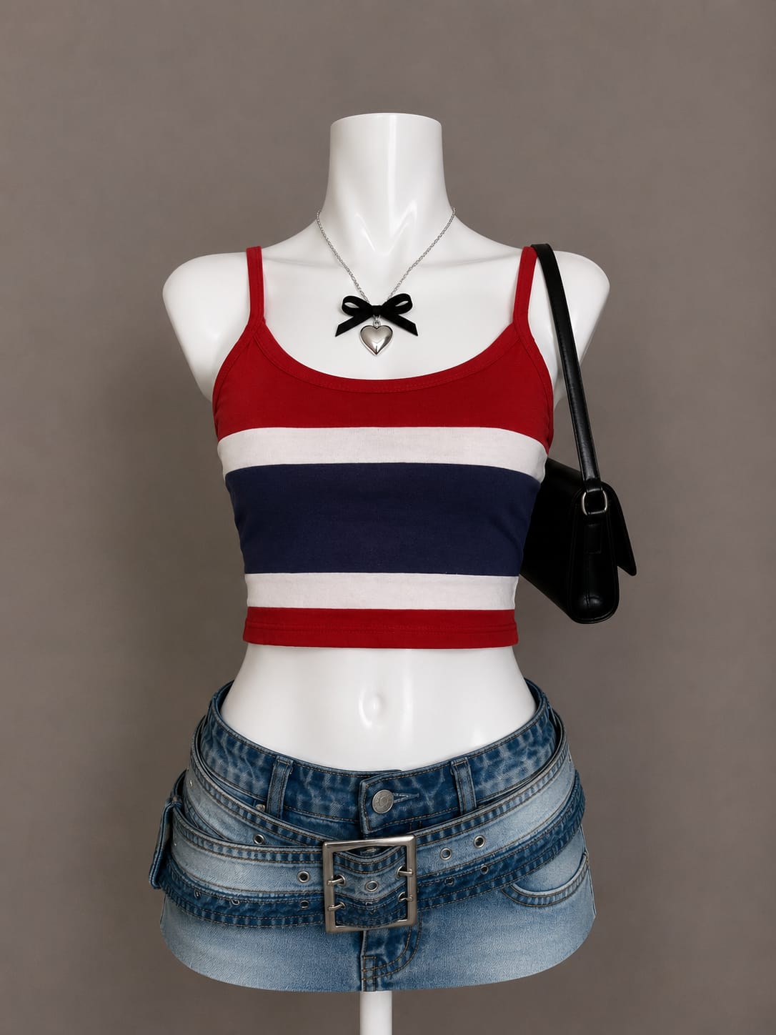 Red white and navy striped crop tank top
