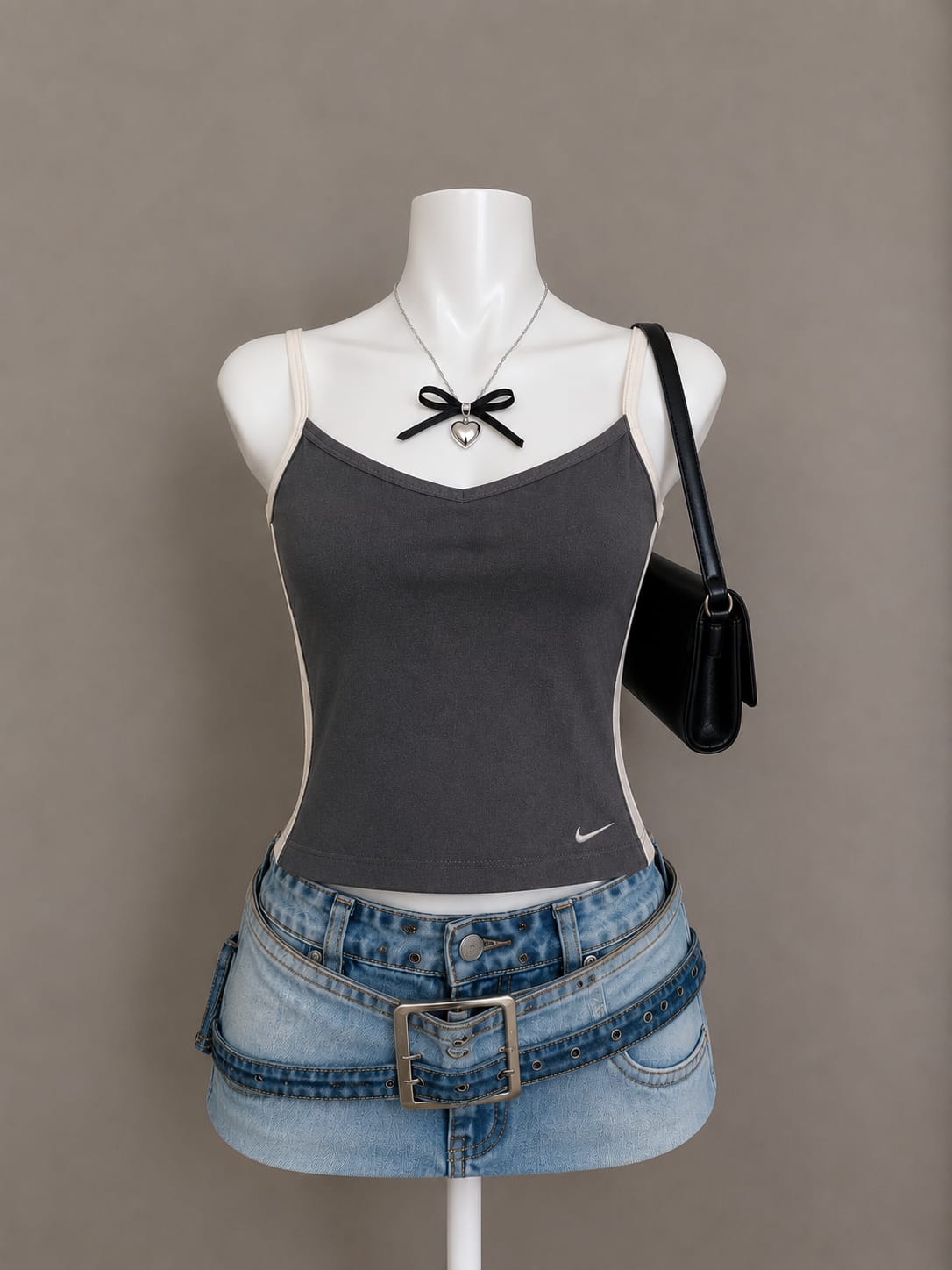 Gray contrast panel camisole top