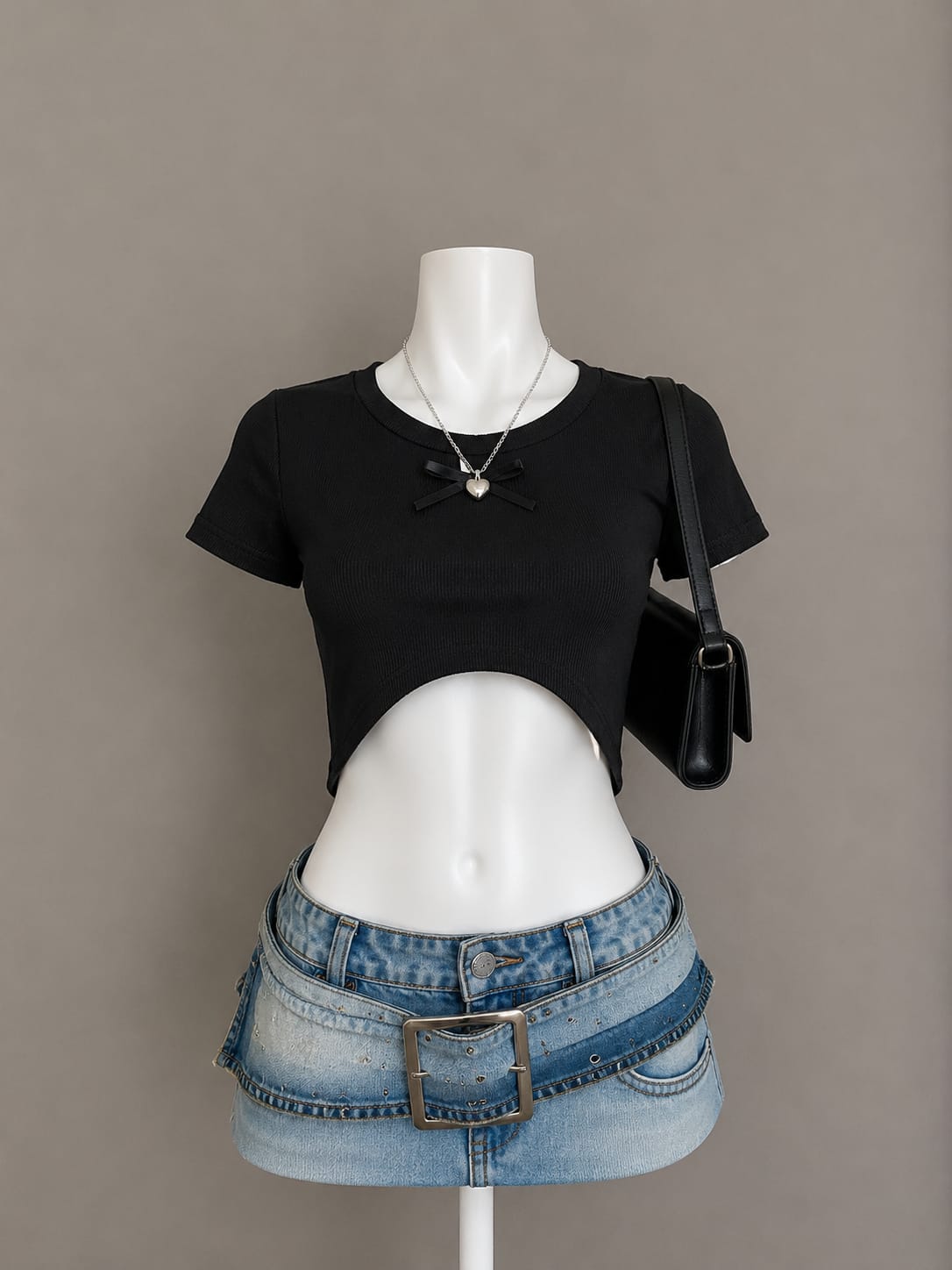 Black asymmetrical hem crop top