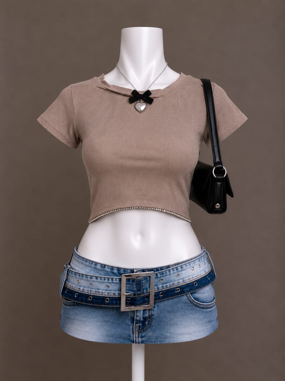 Taupe Embellished Crop Top