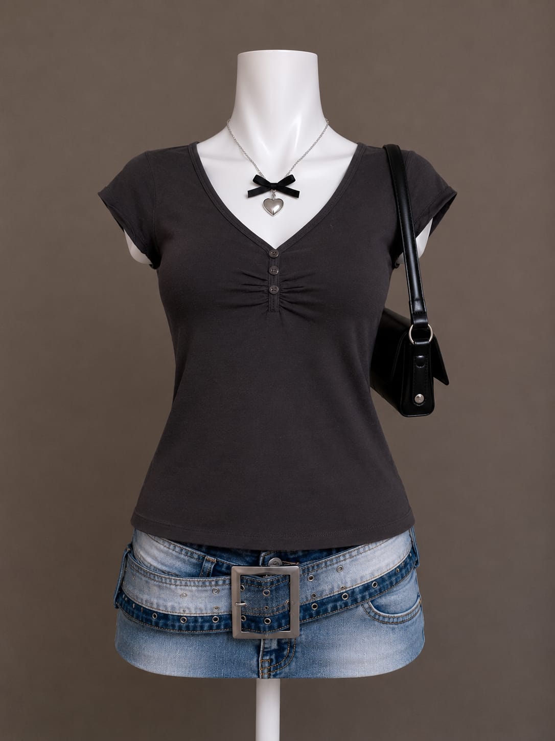 Charcoal Ruched V-Neck Top