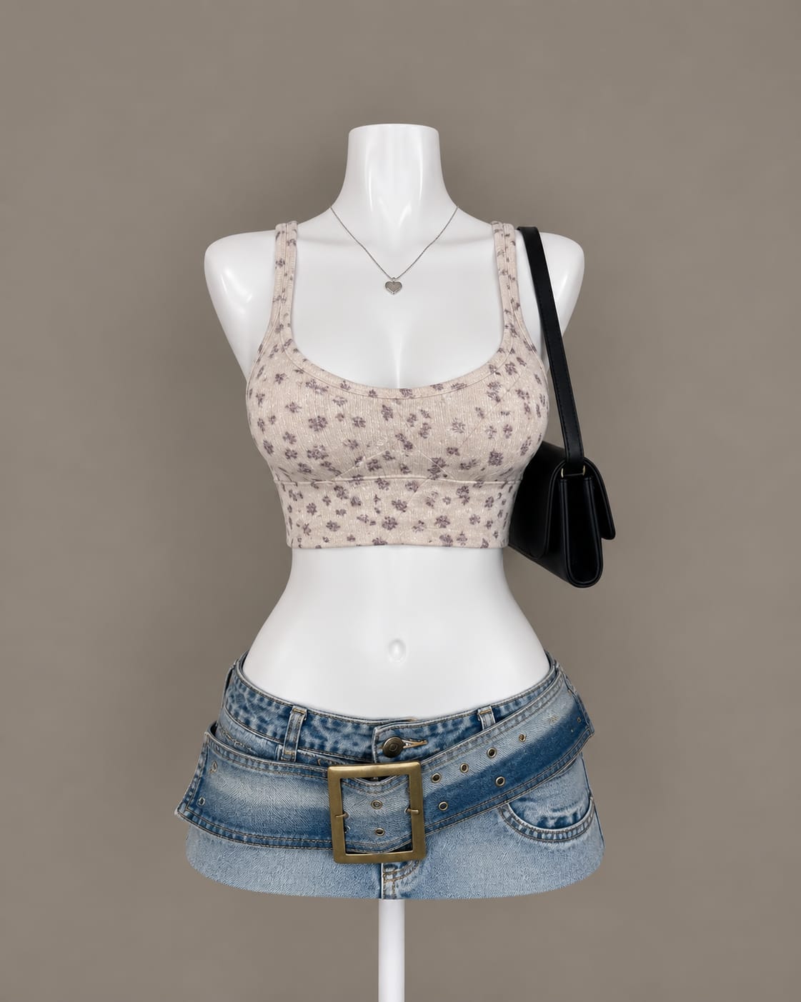 Beige Floral Crop Top
