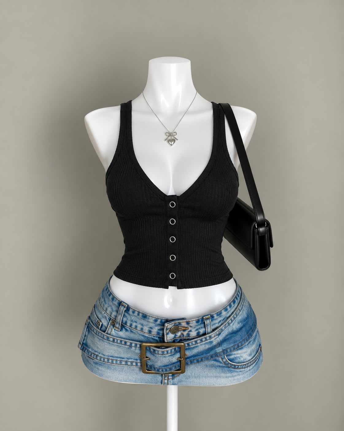Black Button Crop Top