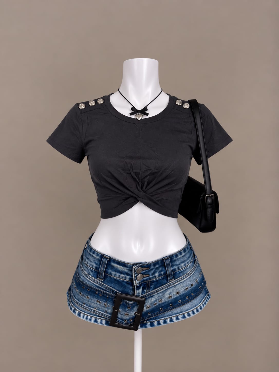Black Twist Front Crop Top