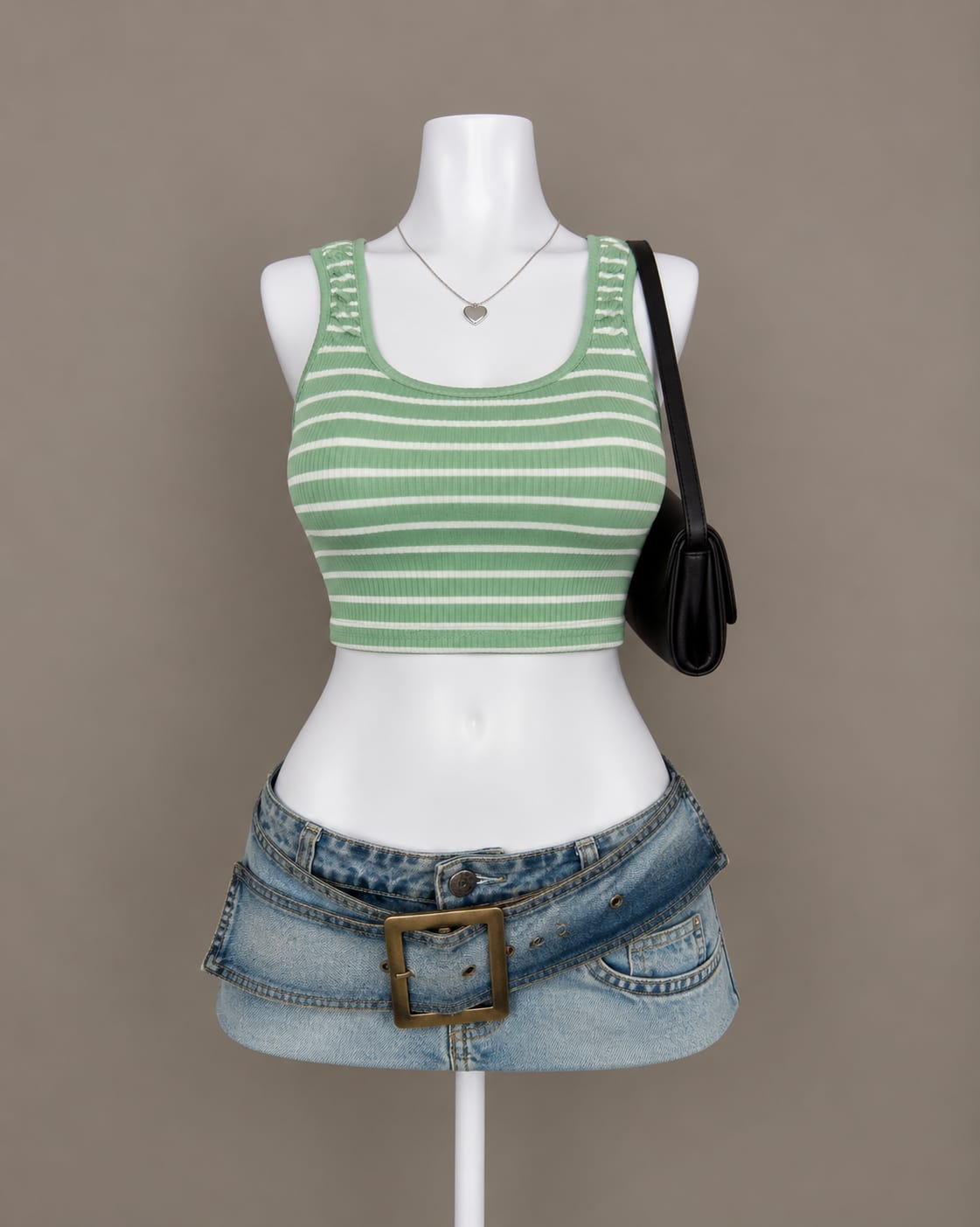 Green Striped Crop Top