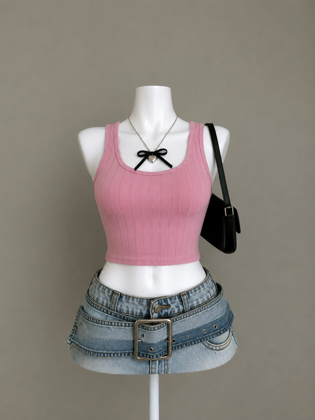 Pink ribbed tank crop top