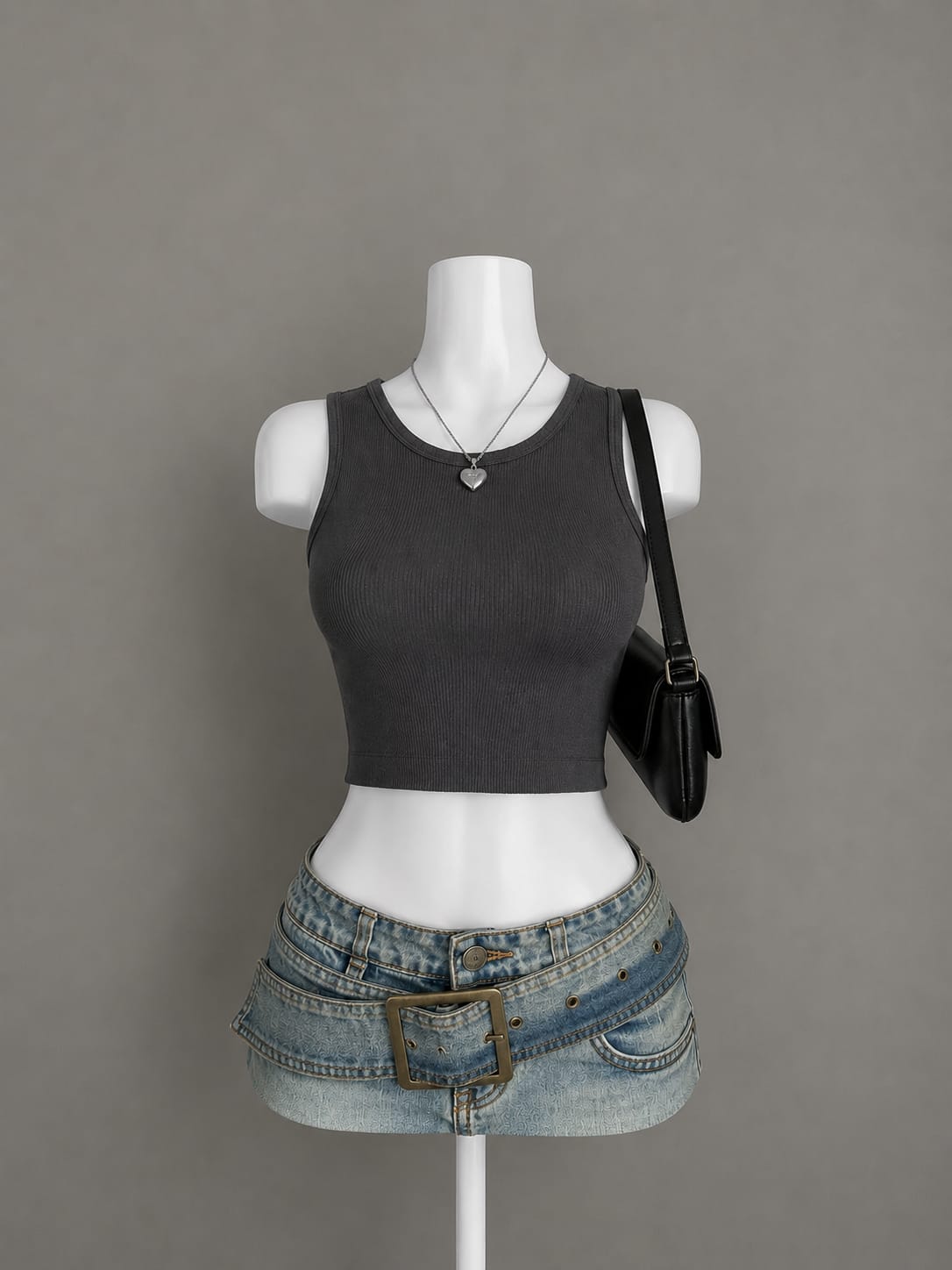 Charcoal Ribbed Crop Tank