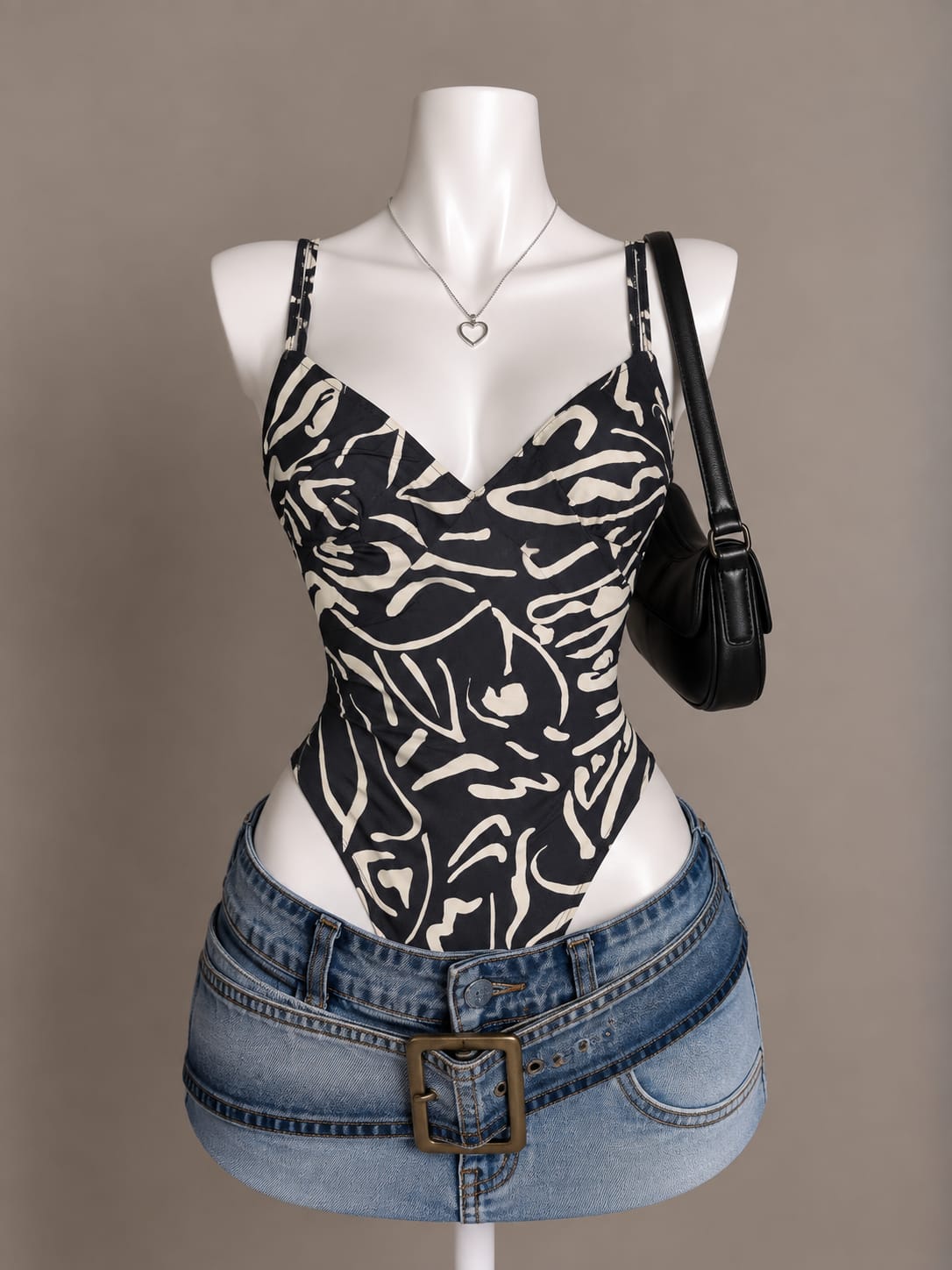 Black & Cream Abstract Bodysuit